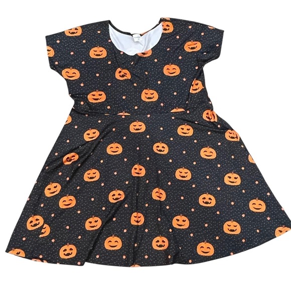 CowCow Women's Size 4XL Halloween Pumpkin Print Black A Line Dress Fall Skater - Picture 1 of 8